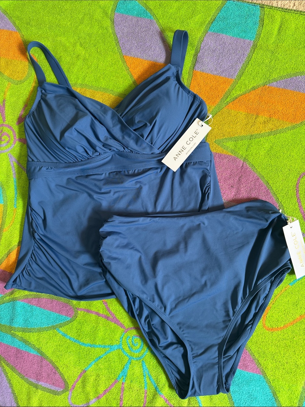 Women's Anne Cole Slate Blue 2 Piece Tankini and Bottoms Size 16W - New!